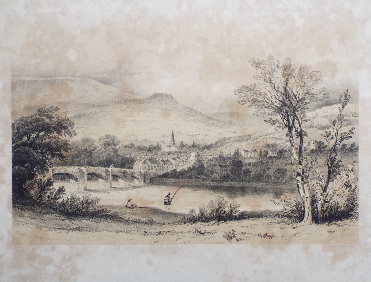 Lithograph - Crickhowel from Llangattoc Park - Rolfe