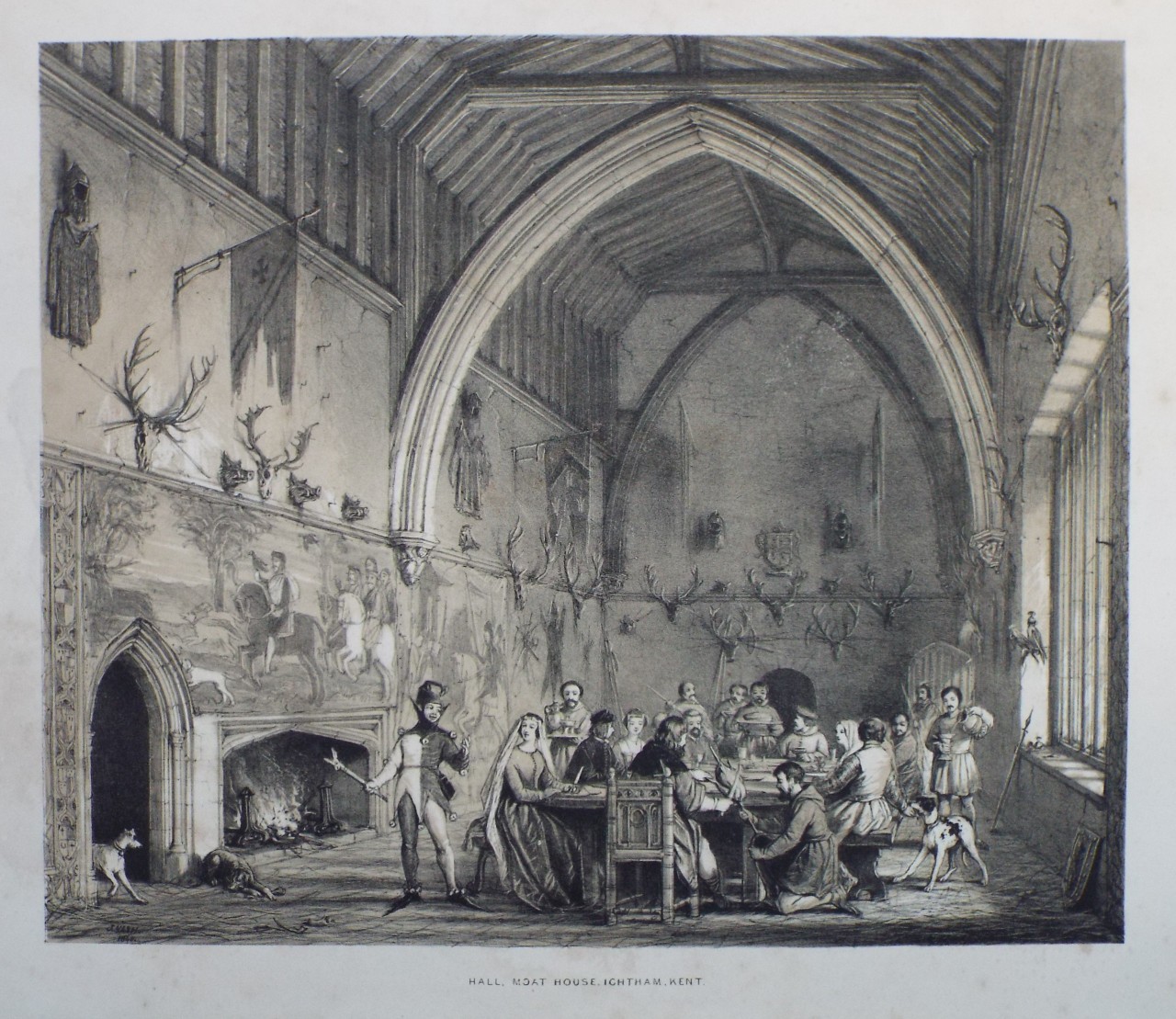 Lithograph - Hall, Moat House, Ightham, Kent. - Nash