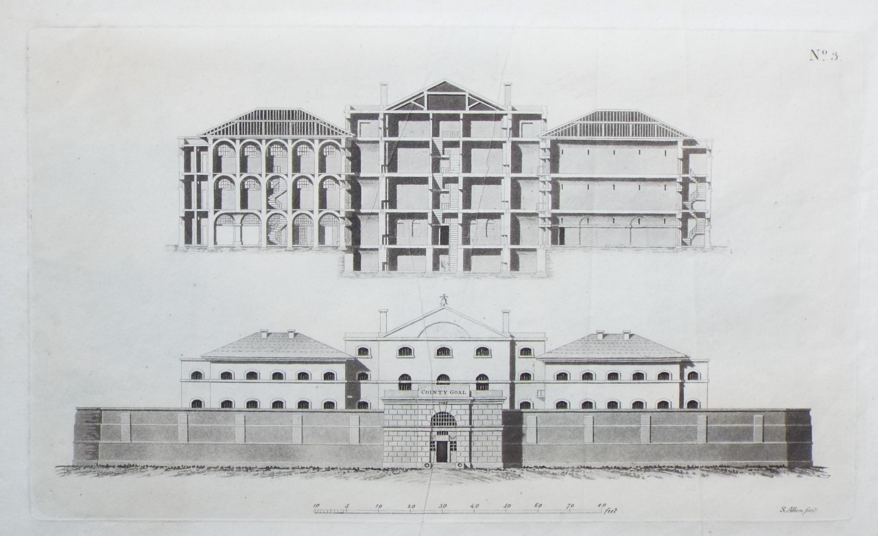 Aquatint - Section and Elevation of Dorset County Jail - Alken