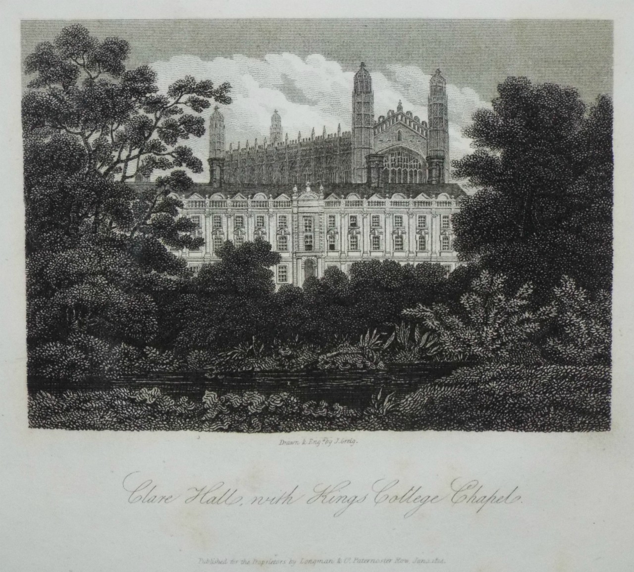 Print - Clare Hall, with King's College Chapel. - Greig