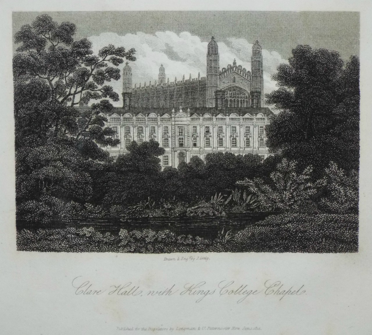Print - Clare Hall, with King's College Chapel. - Greig