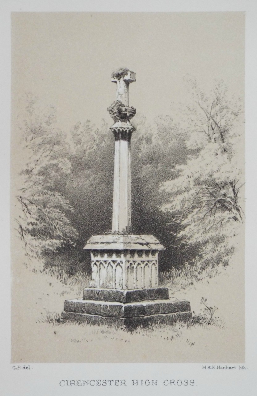 Lithograph - Cirencester High Cross. - Hanhart