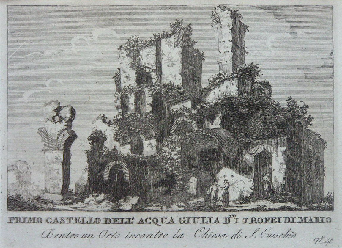 Print - Primo Castello dell' Acqua Giulla dto i Trofei di Mario Dentro un Orto incontro la Chiesa di S. Eusebio