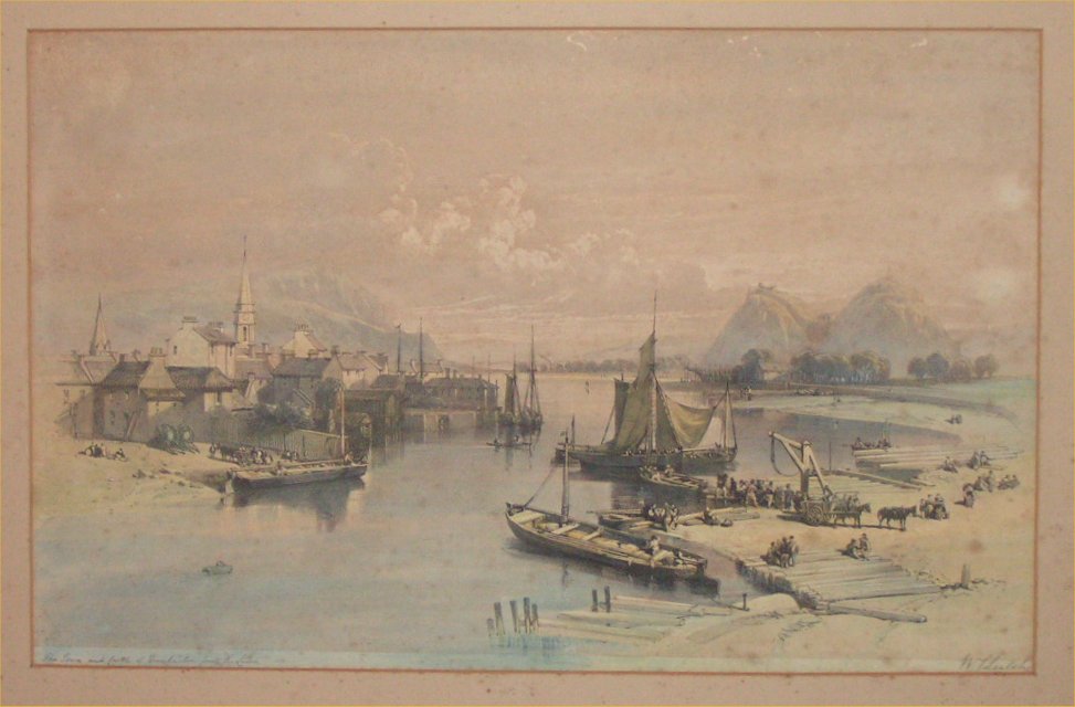 Lithograph - The Town and Castle of Dumbarton from the Leven - Harding