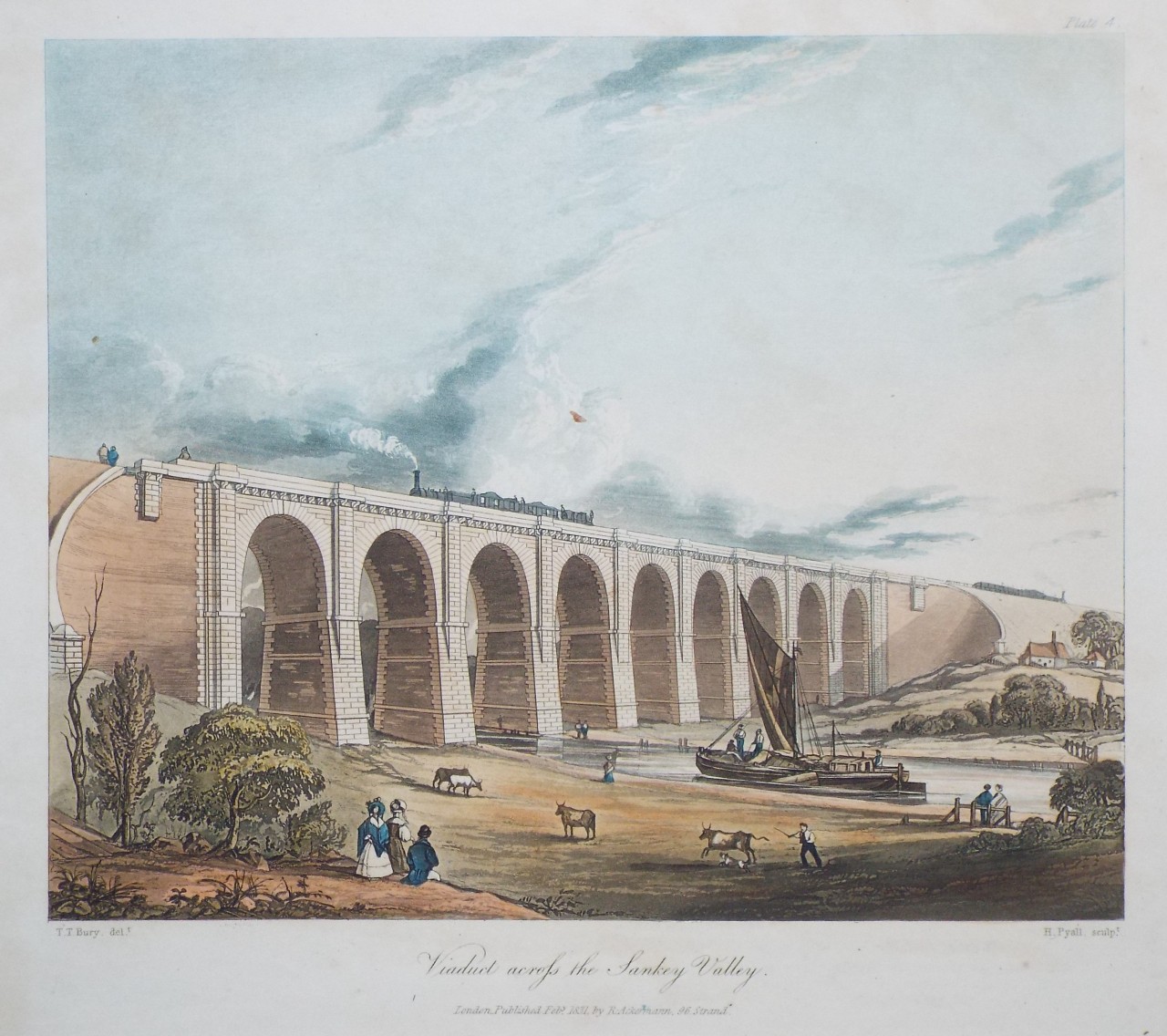 Aquatint - Viaduct across the Sankey Valley. - Pyall