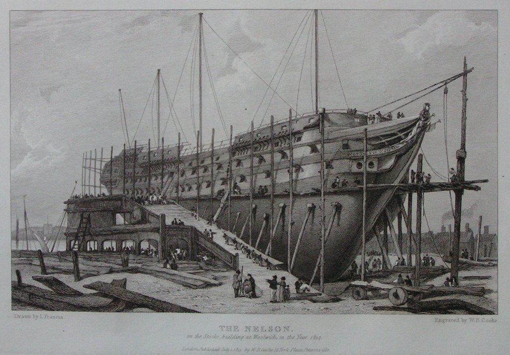 Print - The Nelson. on the Stocks, building at Woolwich in the year 1814 - Cooke