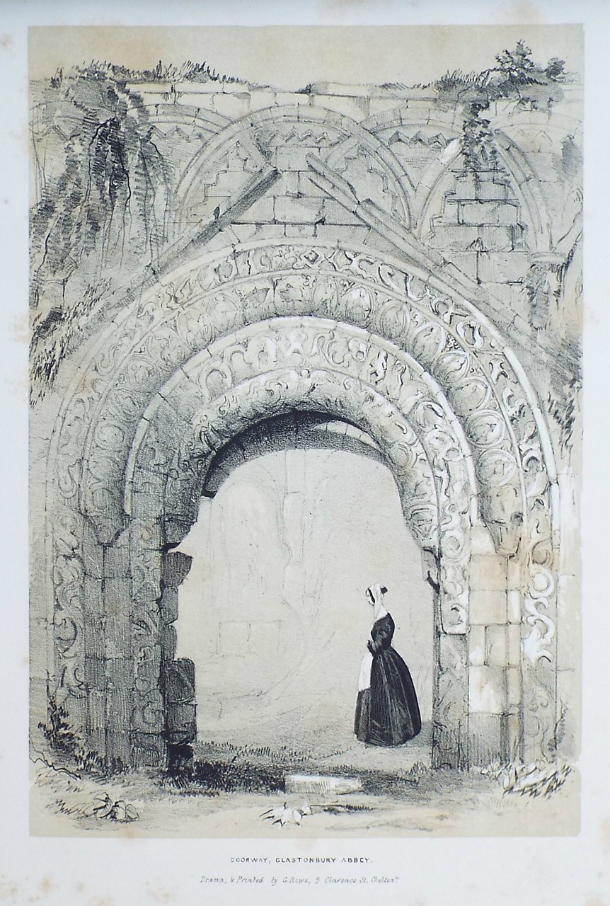 Lithograph - Doorway, Glastonbury Abbey. - Rowe