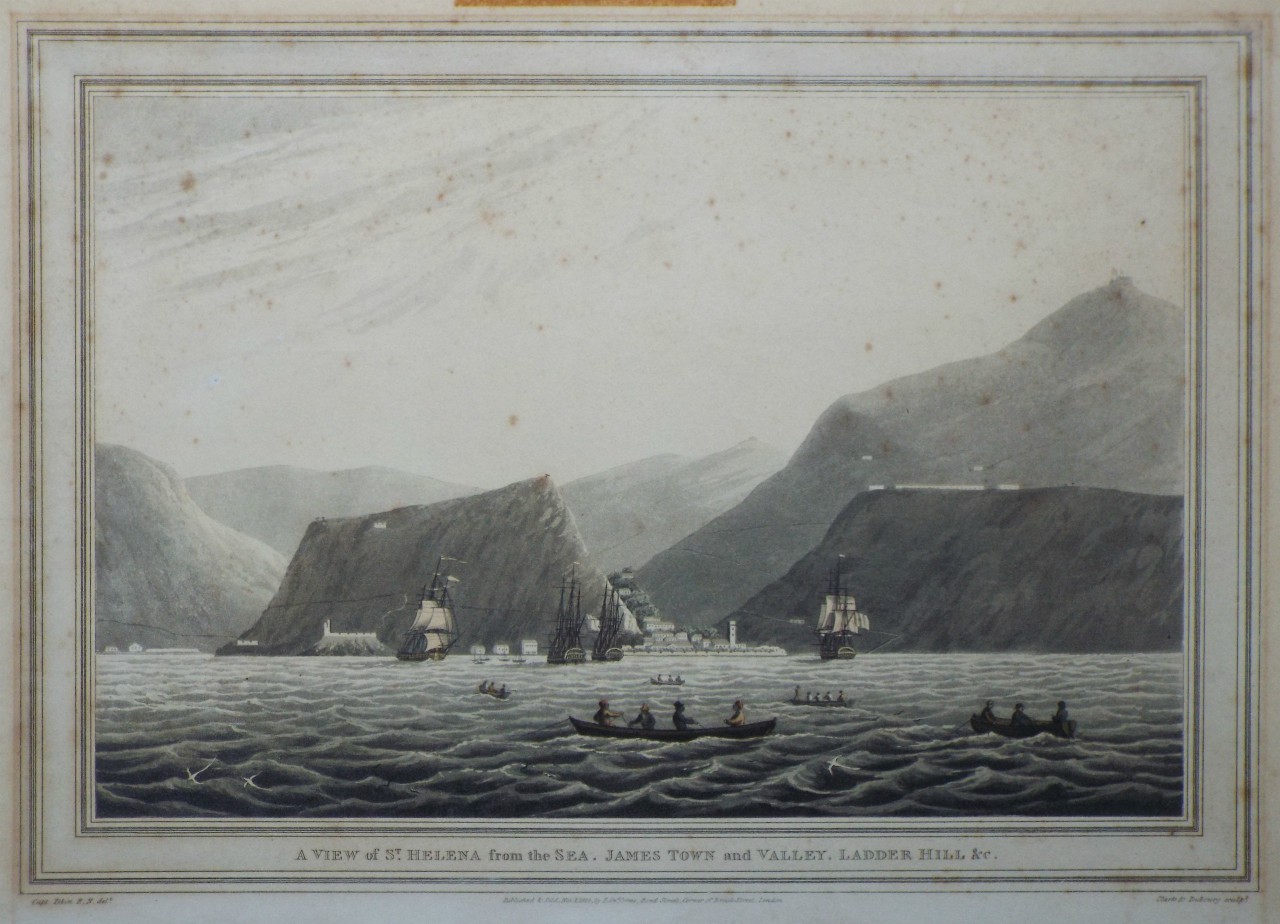Aquatint - A View of St. Helena from the Sea. James Town and Valley, Ladder Hill &c. - 