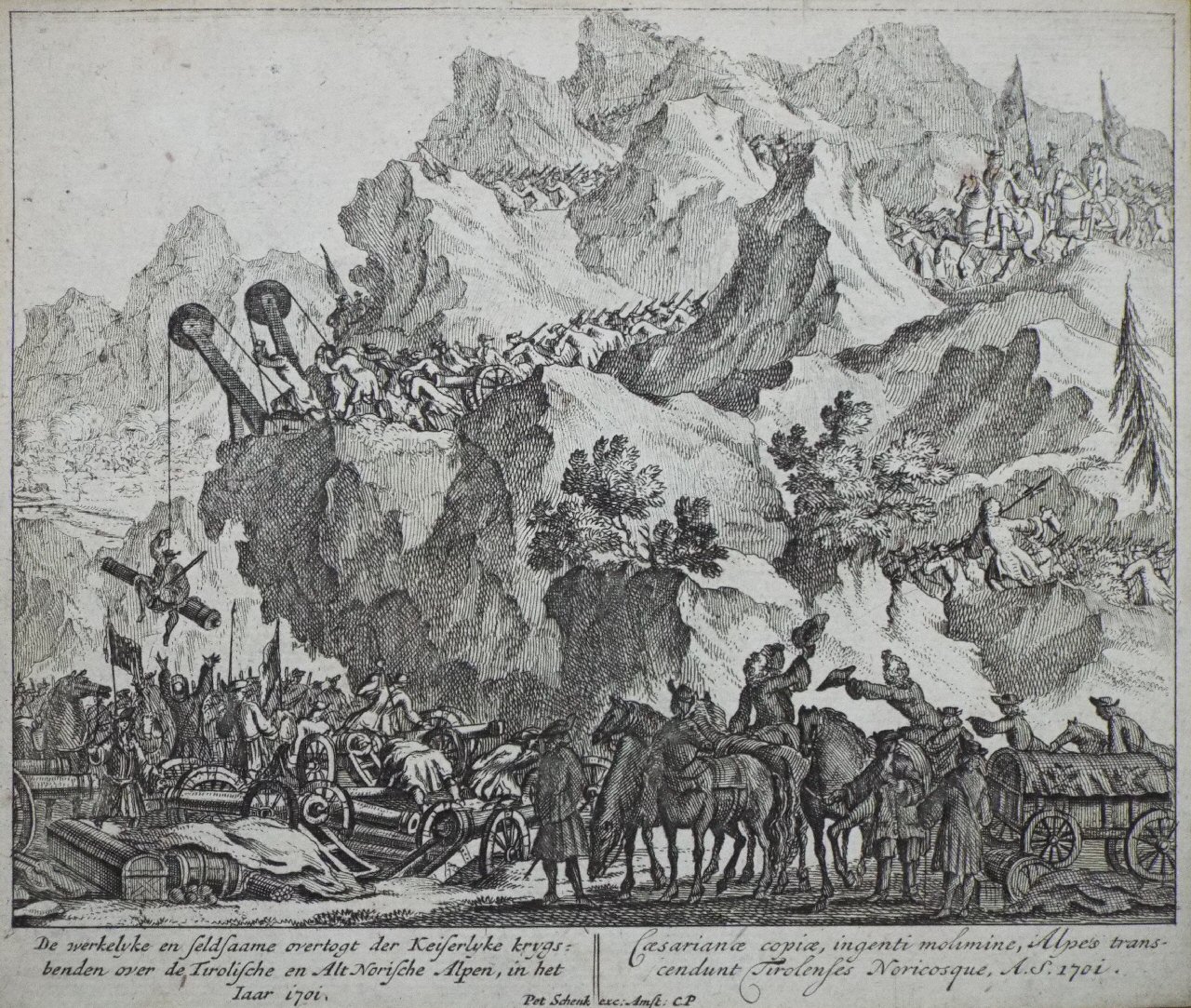Etching - De werkelyke en feldsaame overtogt der Keiserlyke krygs... 1701