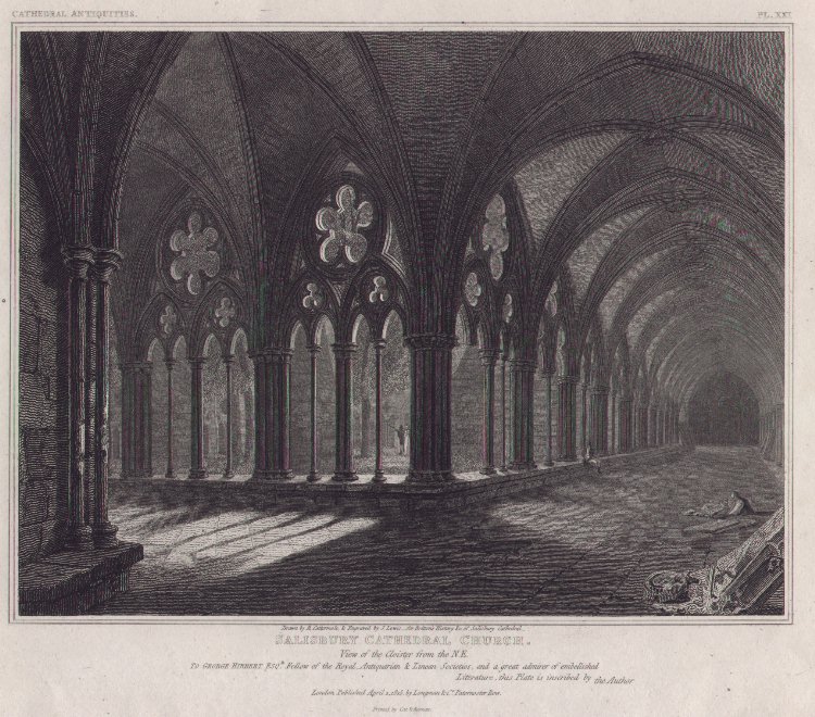 Print - Salisbury Cathedral Church View of the Cloister from the NE - Lewis