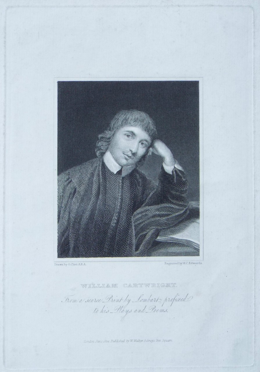 Print - William Cartwright.From a scarce print by Lombart prefixed to his Plays and Poems. - Edwards
