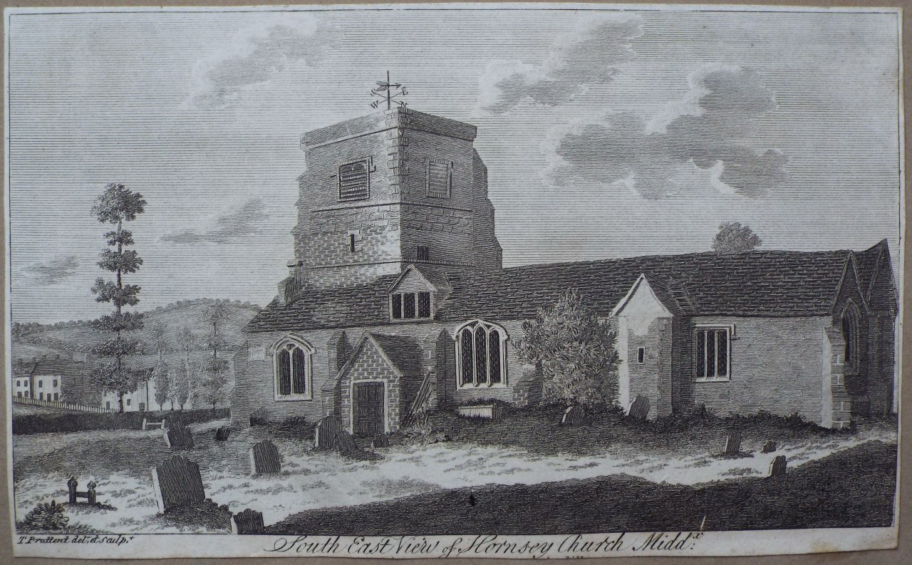 Print - South East View of Hornsey Church, Middx. - Prattent