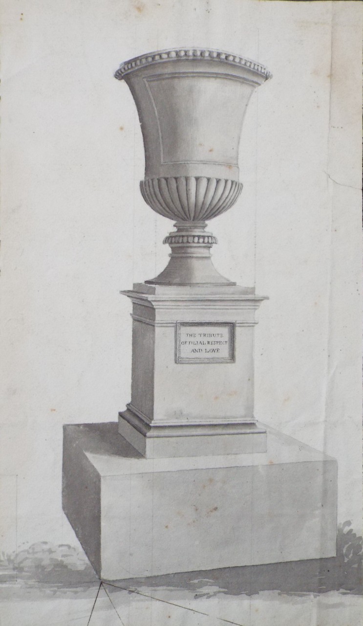 Pen and grey wash watercolour - (The Stoke Park Urn dedicated to the memory of Lady Juliana Penn)