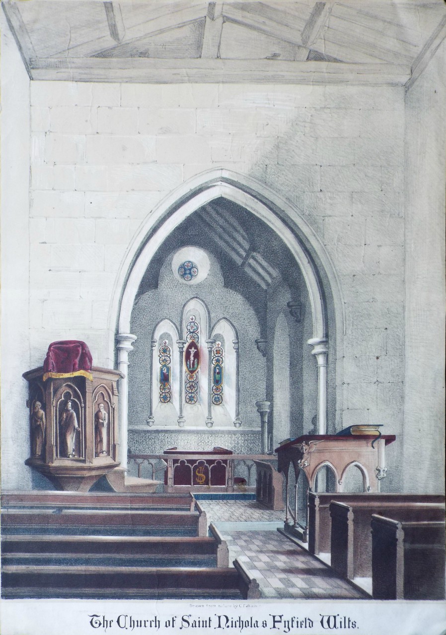 Lithograph - The Church of St. Nicholas Fyfield Wilts.