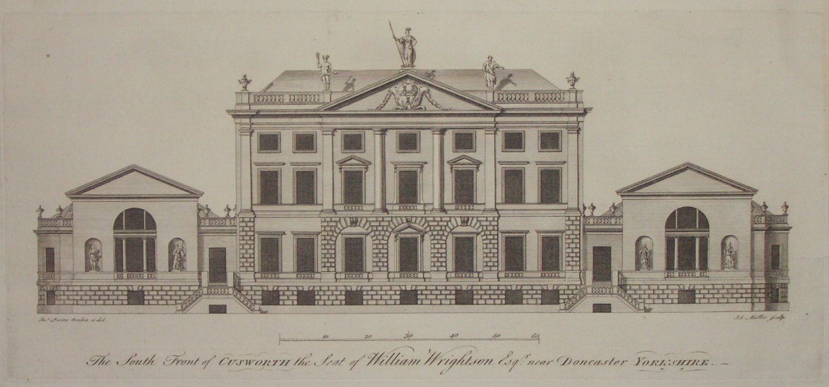 Print - The South Front of Cusworth Hall, The Seat of William Wrightson Esq Near Doncaster, Yorkshire - Miller