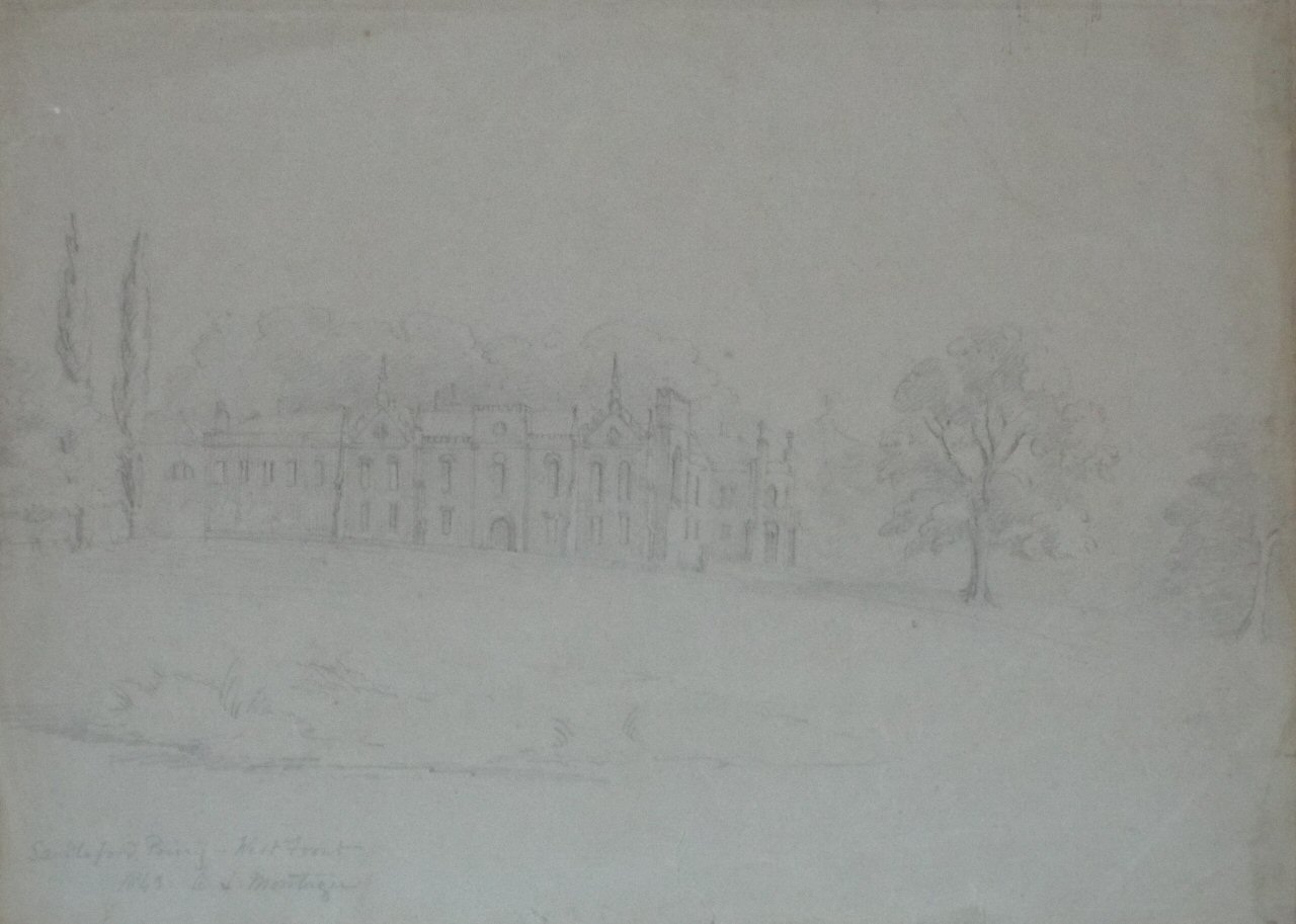 Pencil sketch - Sandleford Priory - West Front. 1843 A. J. Montagu