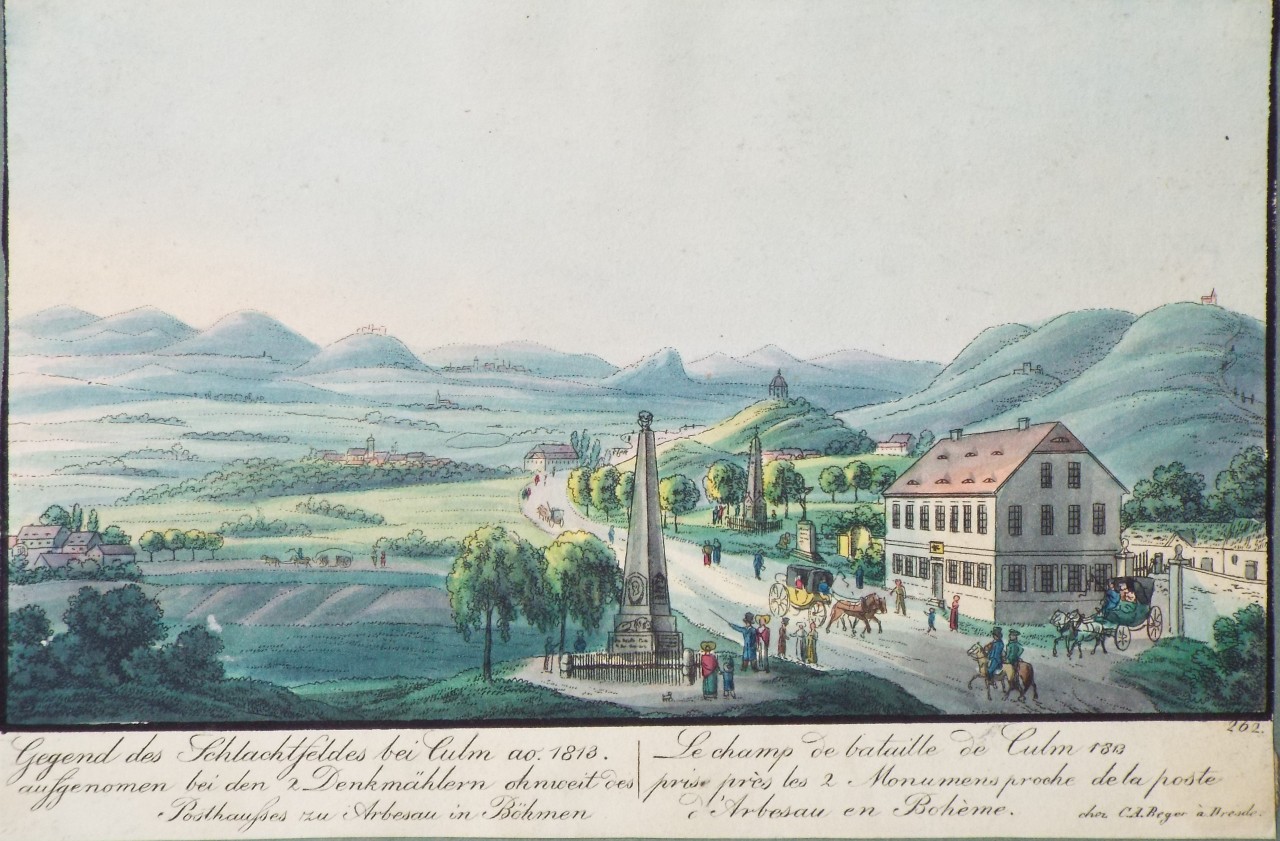 Aquatint - Gegend des Schlachtfeldes bei Culm ao. 1813.
Le champ de bataille de Culm 1813