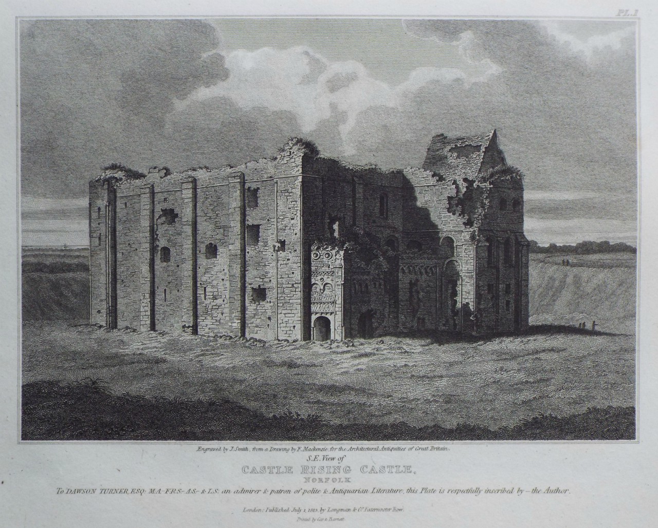 Print - S. E. View of Castle Rising Castle, Norfolk. - Smith