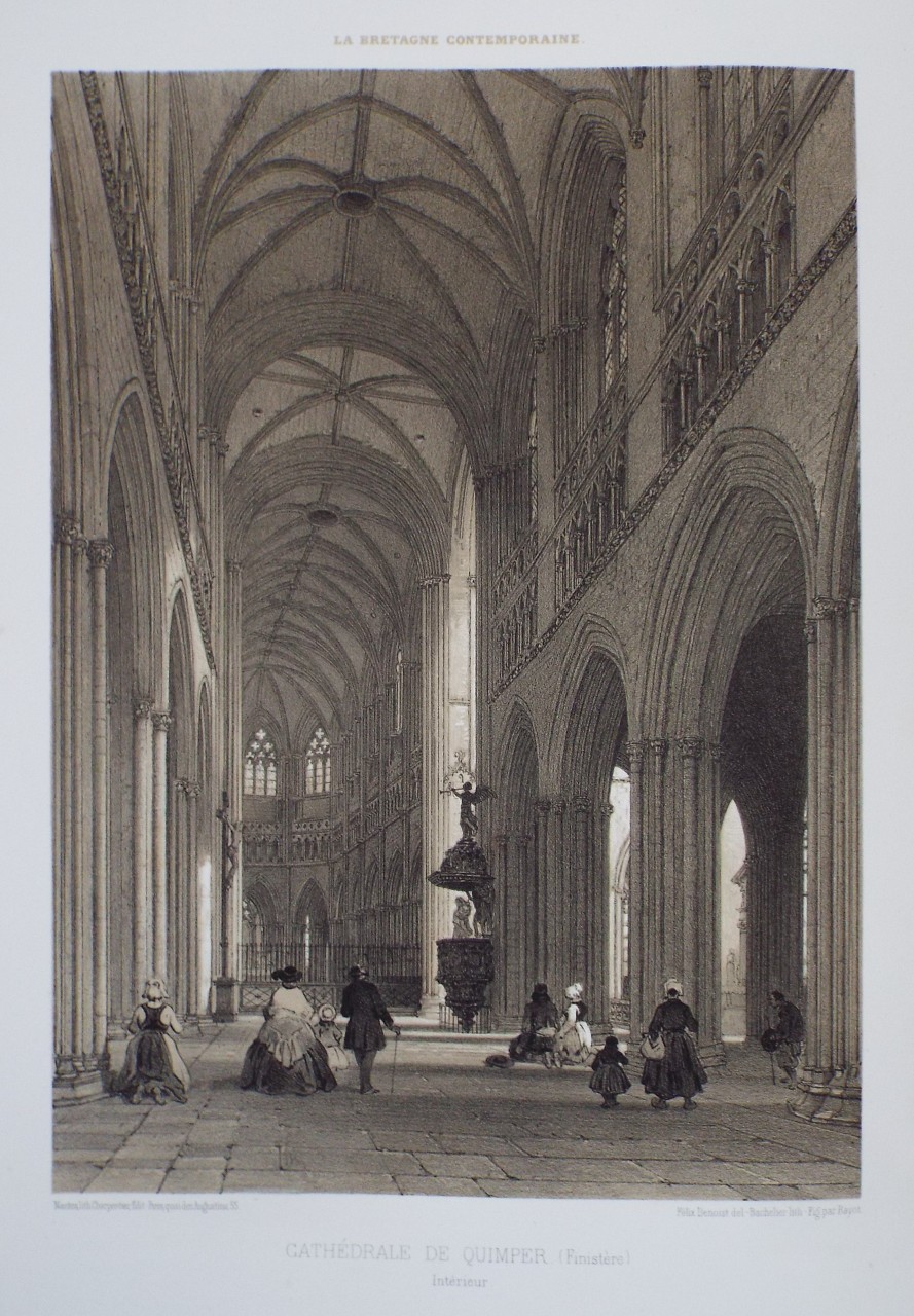 Lithograph - Cathedrale de Quimper.  (Finistere) Interieure.