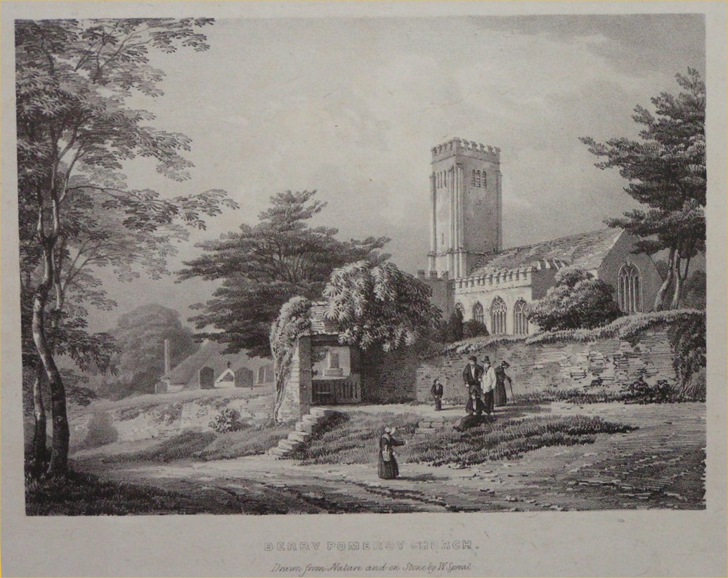 Lithograph - Berry Pomeroy Church - Spreat