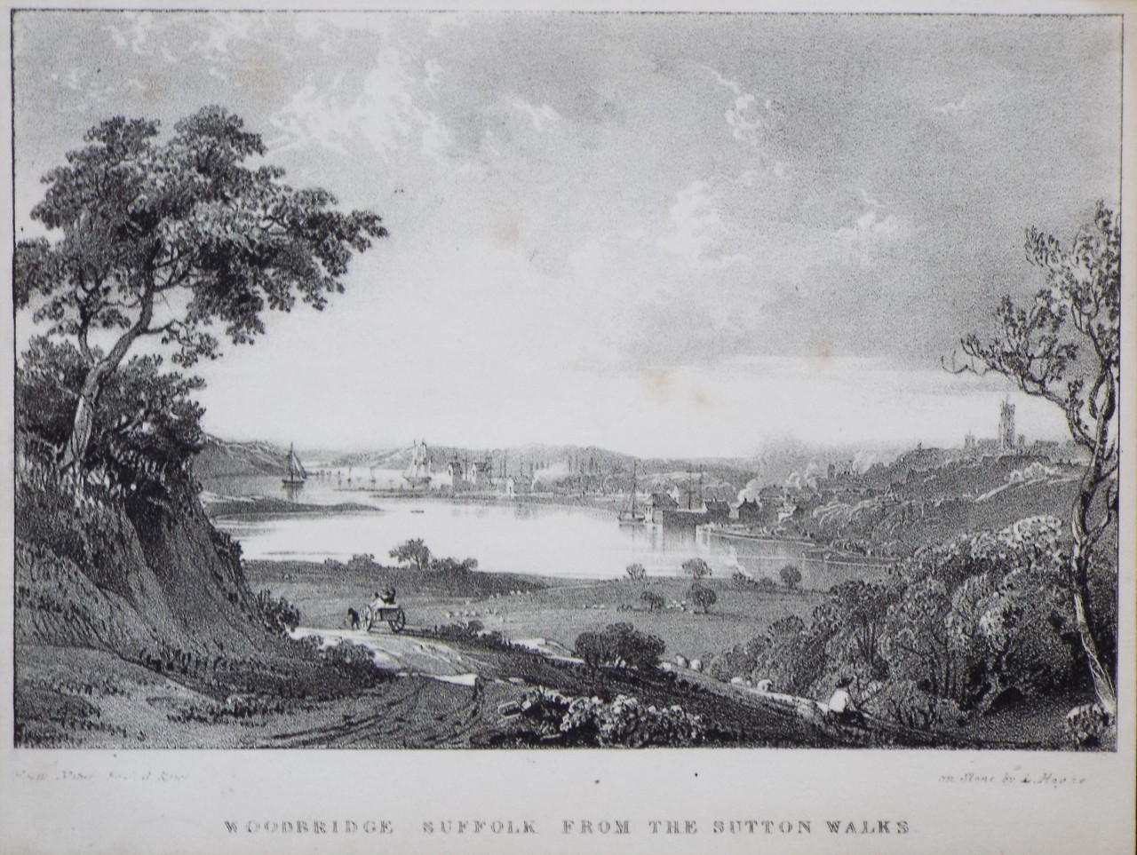 Lithograph - Woodbridge Suffolk from the Sutton Walks. - Haghe