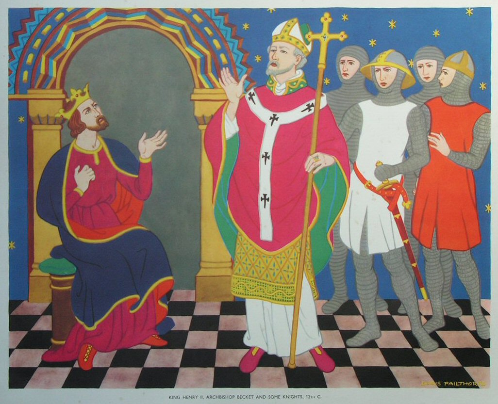 Lithograph - 08 King Henry II, Archbishop Becket and some Knights, 12th C.