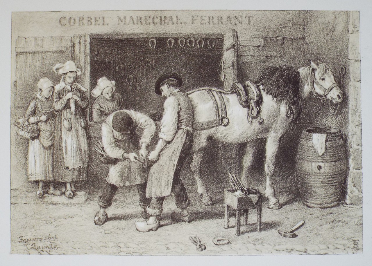 Lithograph - A Farrier's Shop. Quimper. - Foster