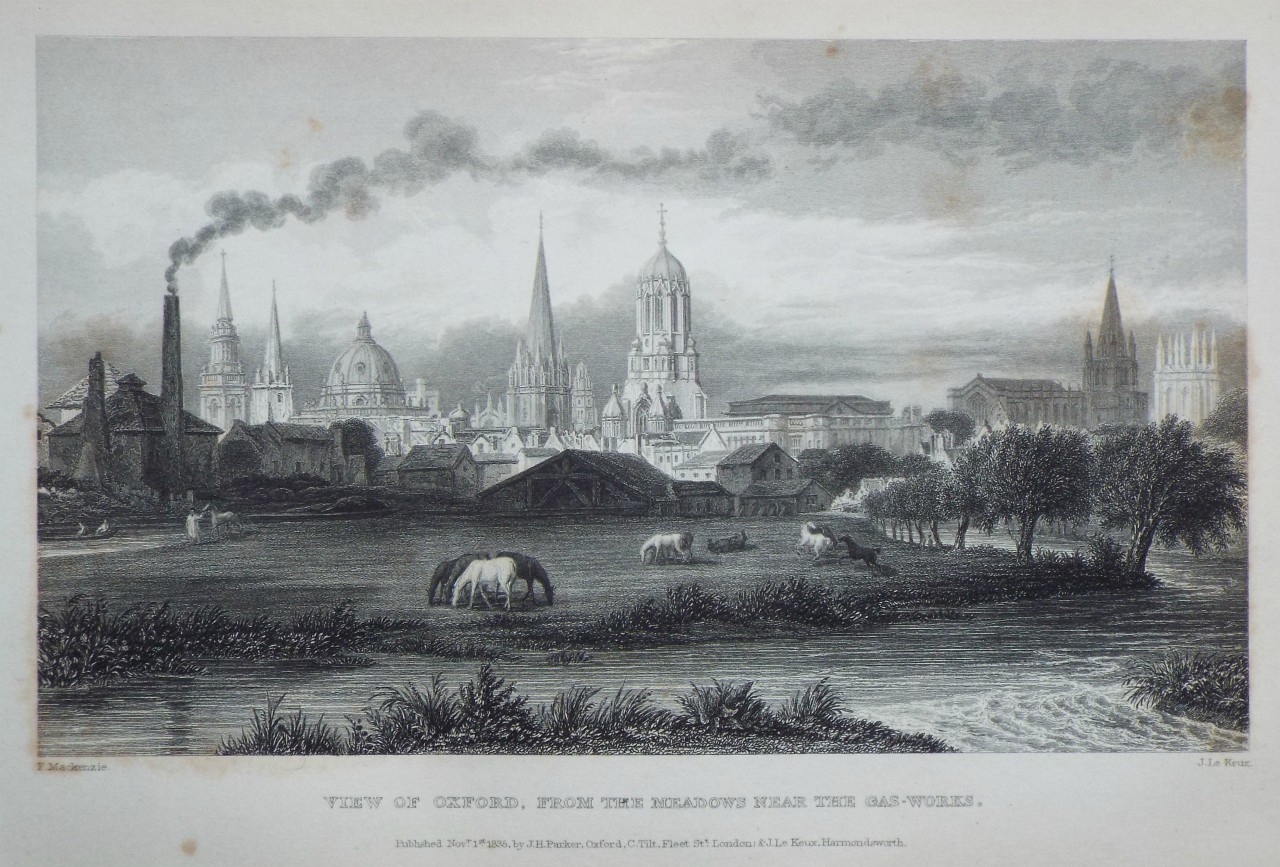 Print - View of Oxford, from the Meadows, near the Gas-works. - Le
