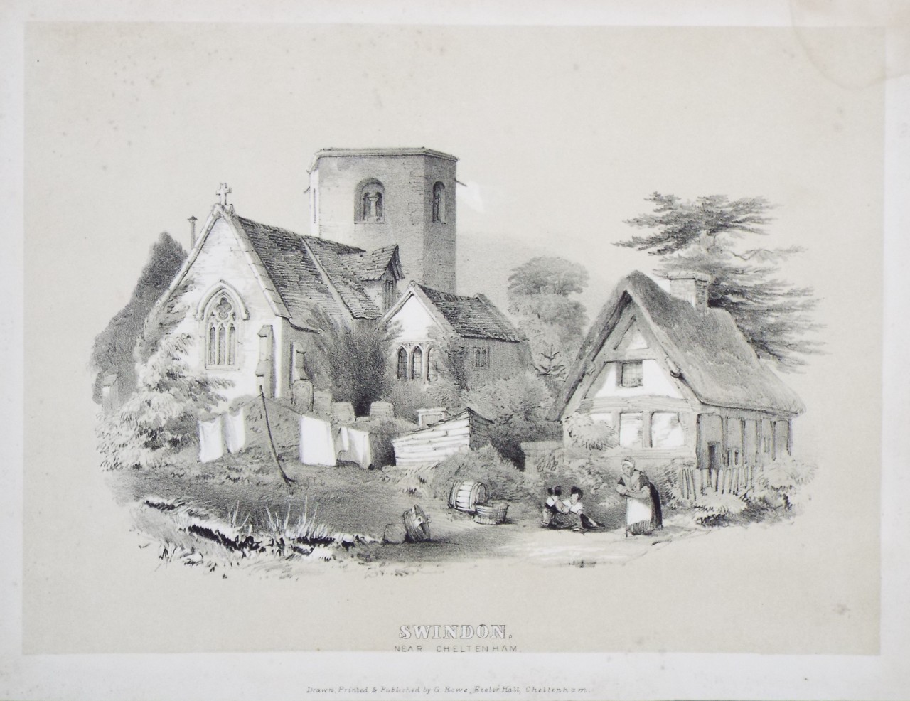 Lithograph - Swindon. Near Cheltenham. - Rowe