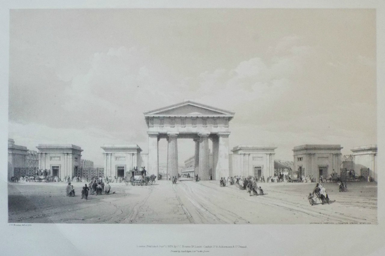 Lithograph - Entrance Portico, Euston Grove Station - Bourne