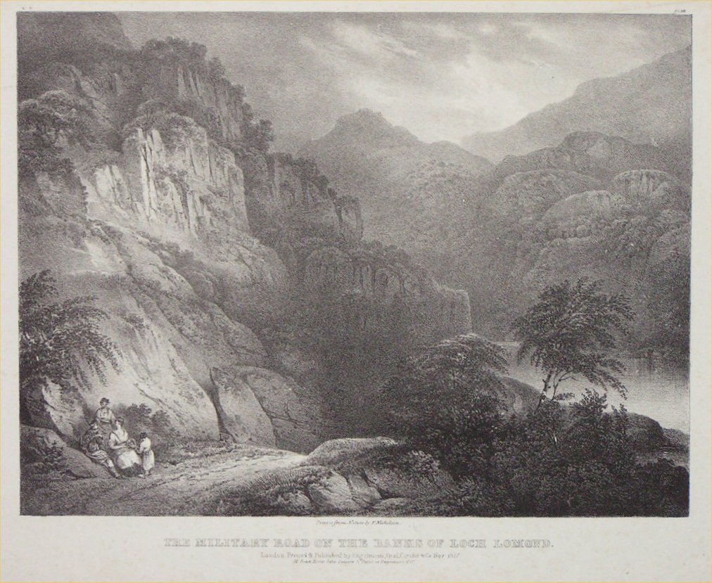 Lithograph - The Military Road on the Banks of Loch Lomond