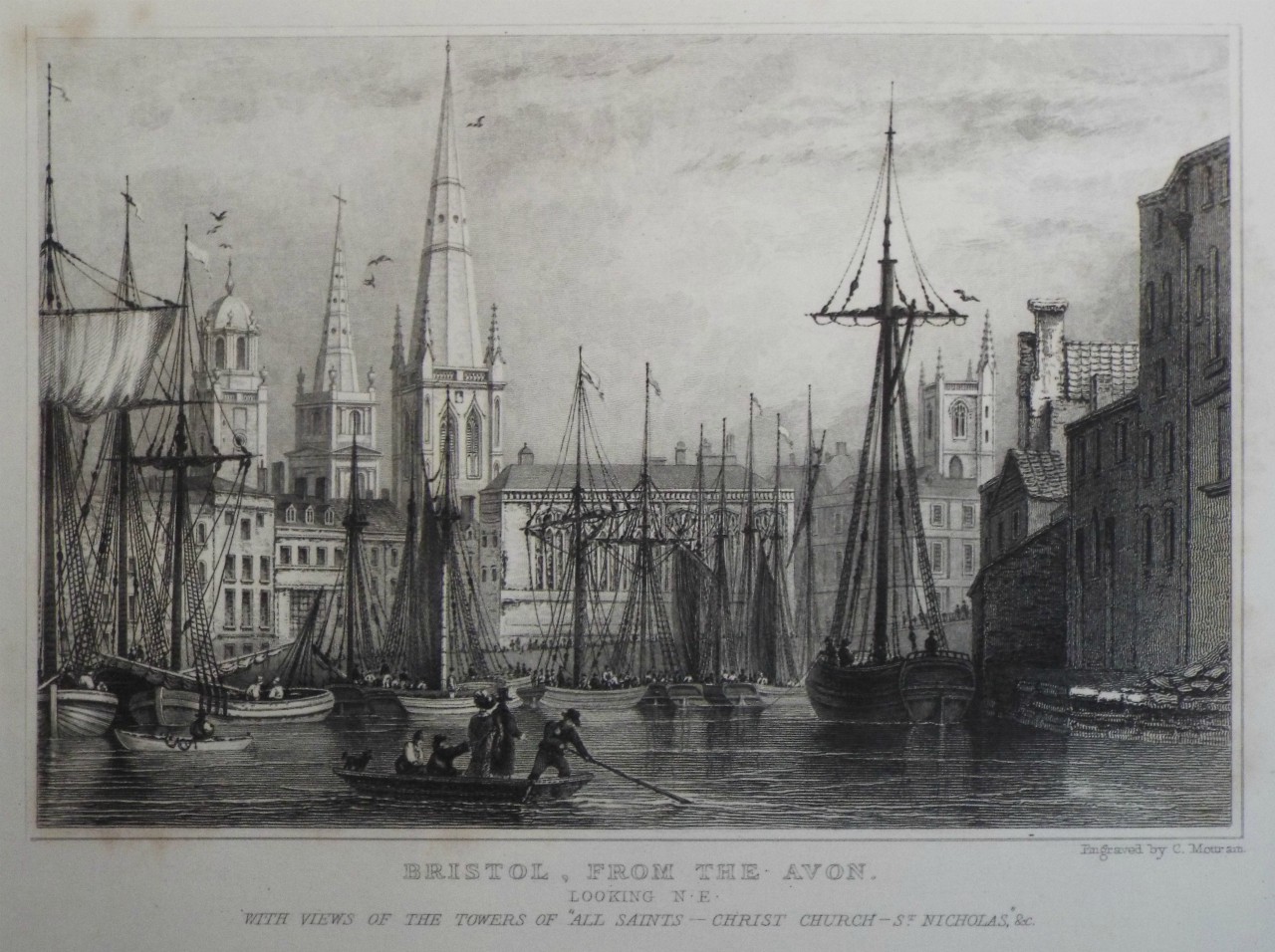 Print - Bristol, from the Avon. Looking N. E. With Views of the Towers of All Saints. Chist Church, St. Nicholas &c. - Mottram