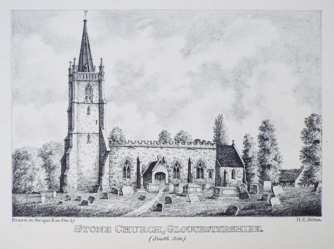 Zinc Lithograph - Stone Church, Gloucestershire. (South Side.) - Relton