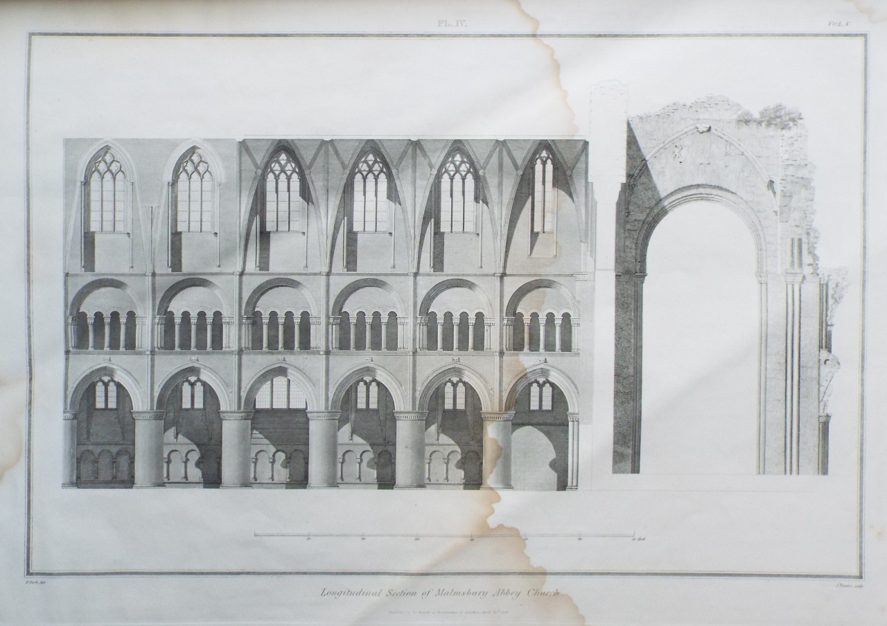 Print - Longitudinal Section of Malmsbury Abbey Church. - Basire