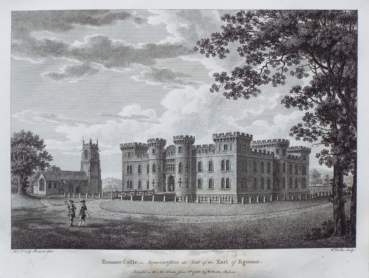 Print - Enmore Castle in Somersetshire, the Seat of the Earl of Egmont. - Watts