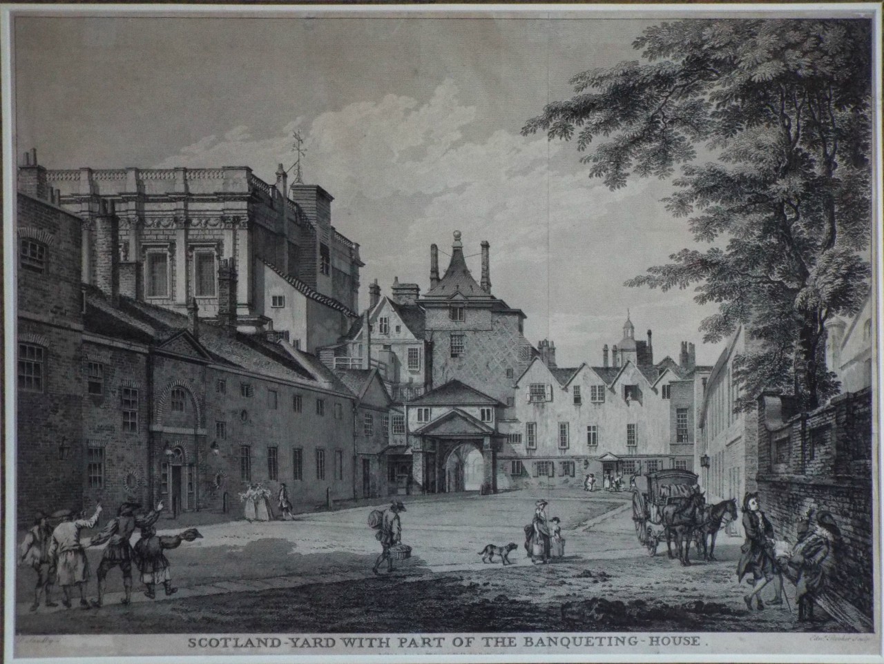 Print - Scotland-Yard with Part of the Banqueting-House. - Rooker