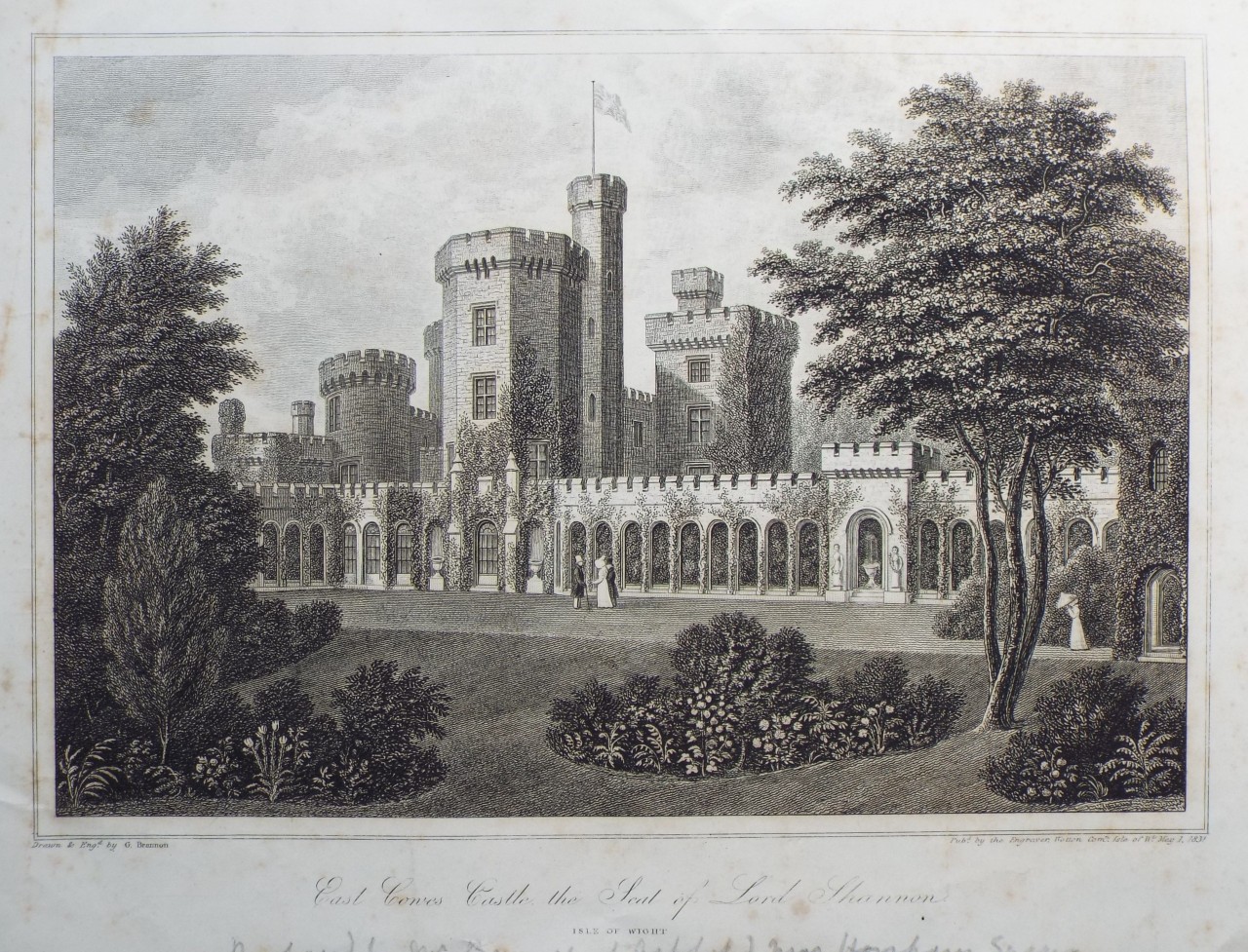 Print - East Cowes Castle, the Seat of Lord Shannon, Isle of Wight, - Brannon