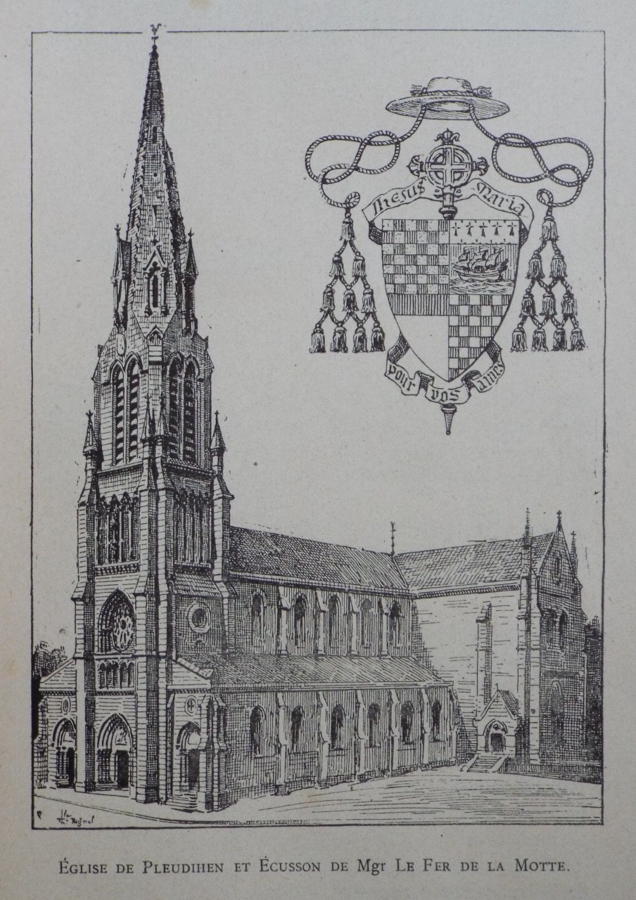 Wood - Eglise de Pleudihen et Ecusson de Mgr le Fer de la Motte.