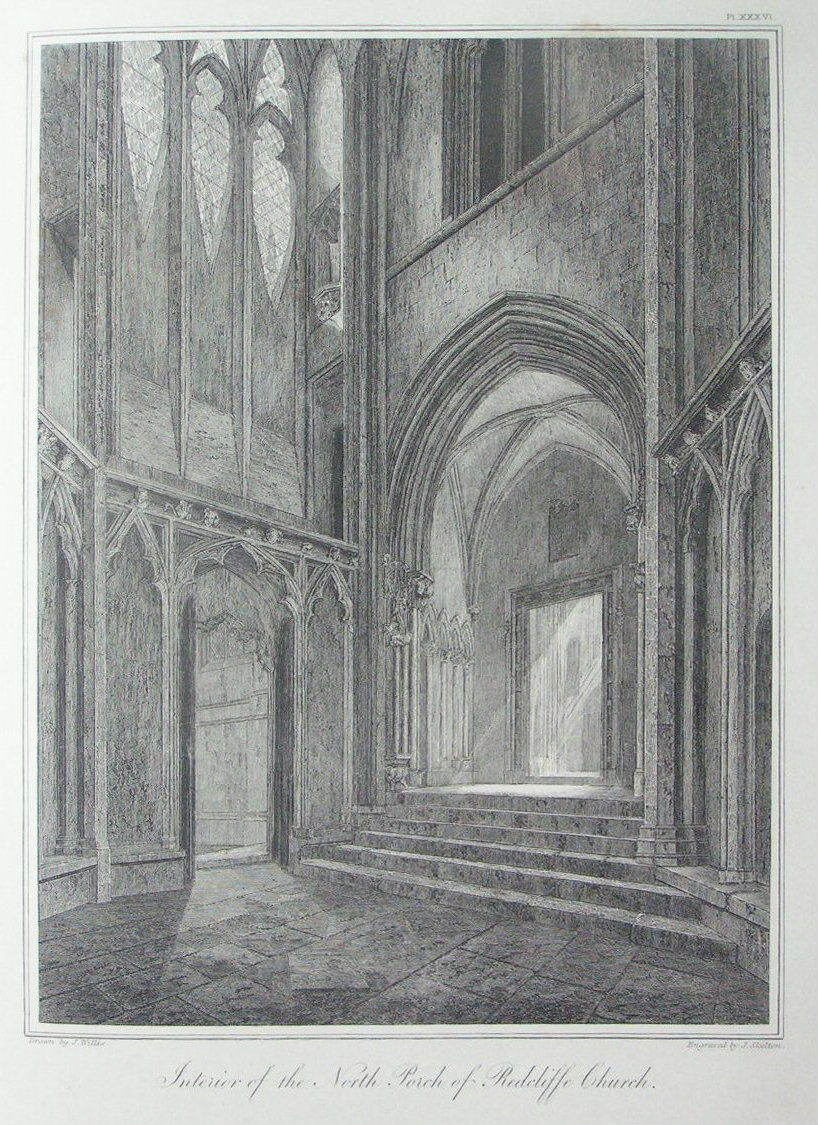 Etching - Interior of the Nort Porch of Redcliffe Church. - Skelton