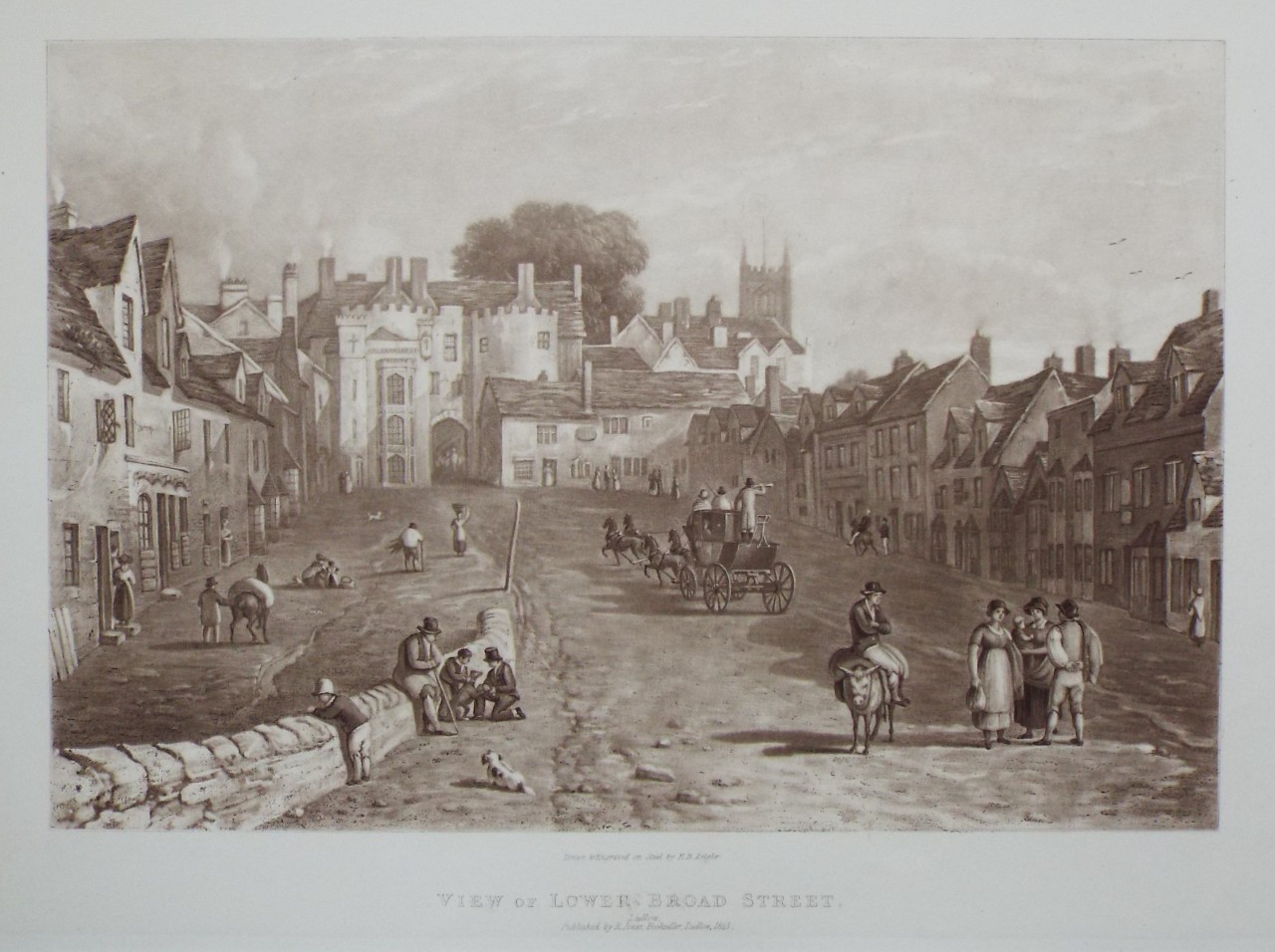 Mezzotint - View of Lower Broad Street. Ludlow. - Zeigler