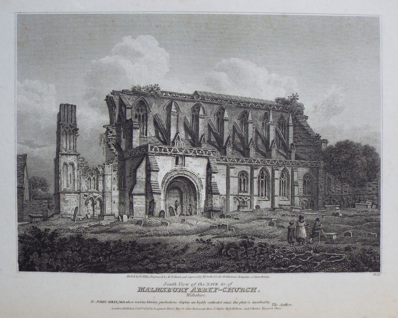 Print - South View of the Nave &c. of Malmsbury Abbey-Church, Wiltshire. - Pollard