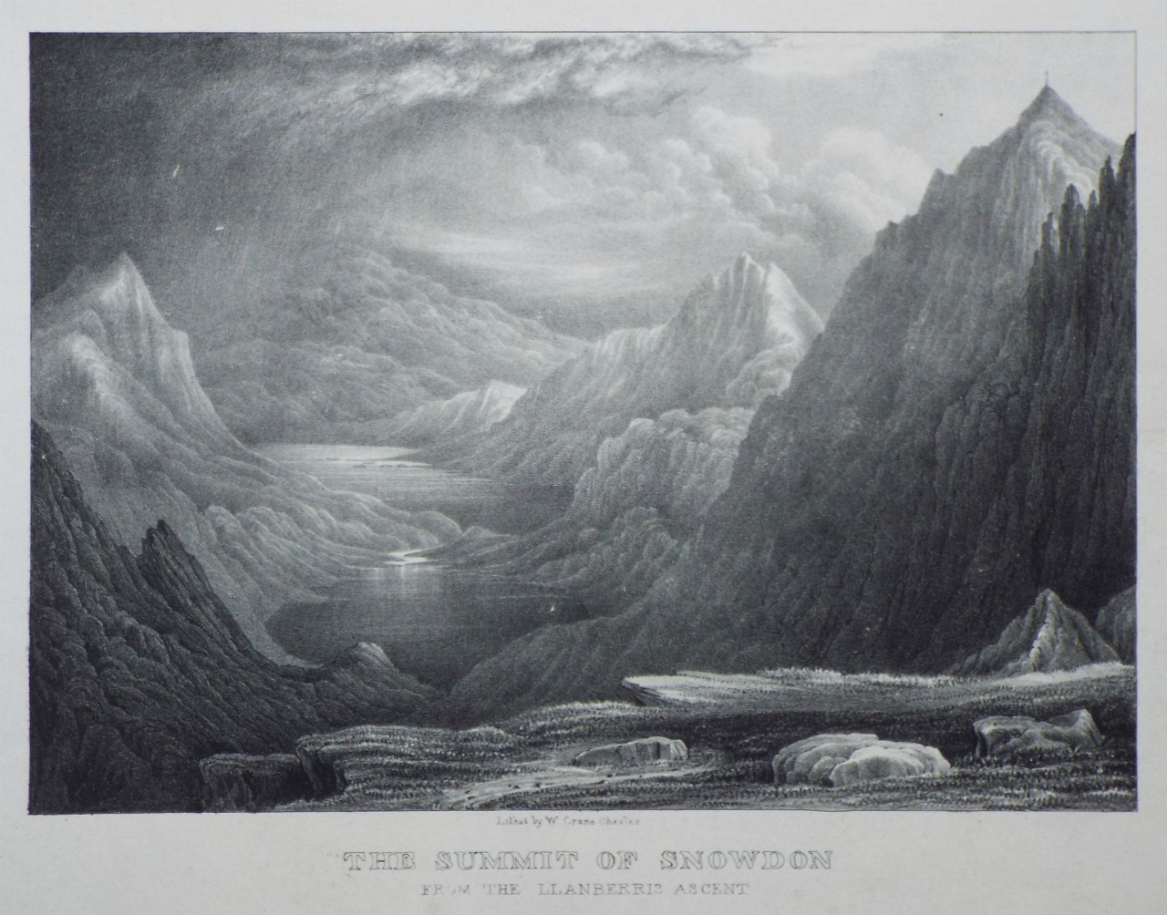 Lithograph - The Summit of Snowdon from the Llanberis Ascent - Crane