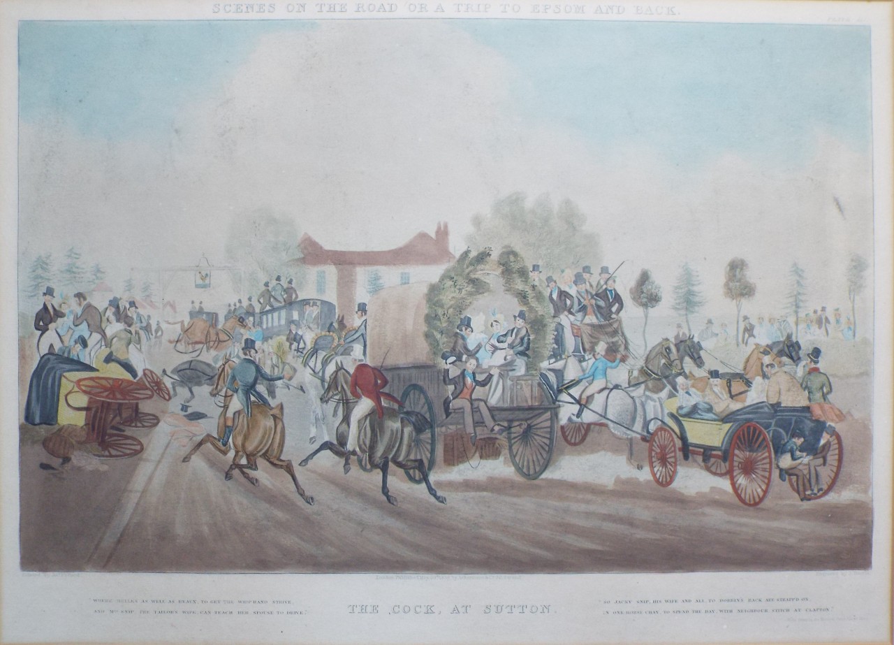 Aquatint - Scenes on the Road, or a Trip to Epsom and Back. Plate III. The Cock, at Sutton. - Harris