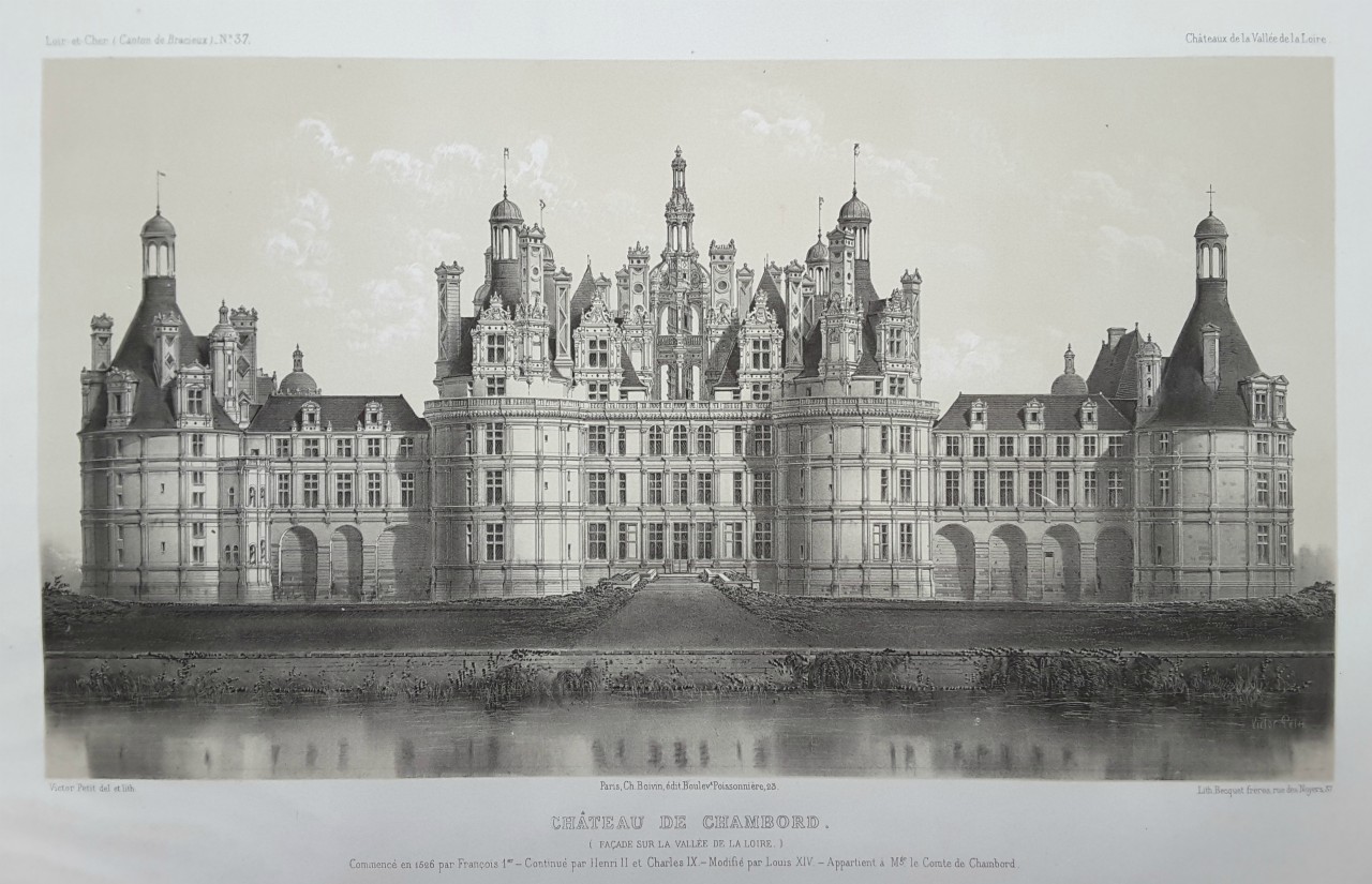 Lithograph - Chateau de Chambord. (Facade de la valle de la Loire.) - Petit