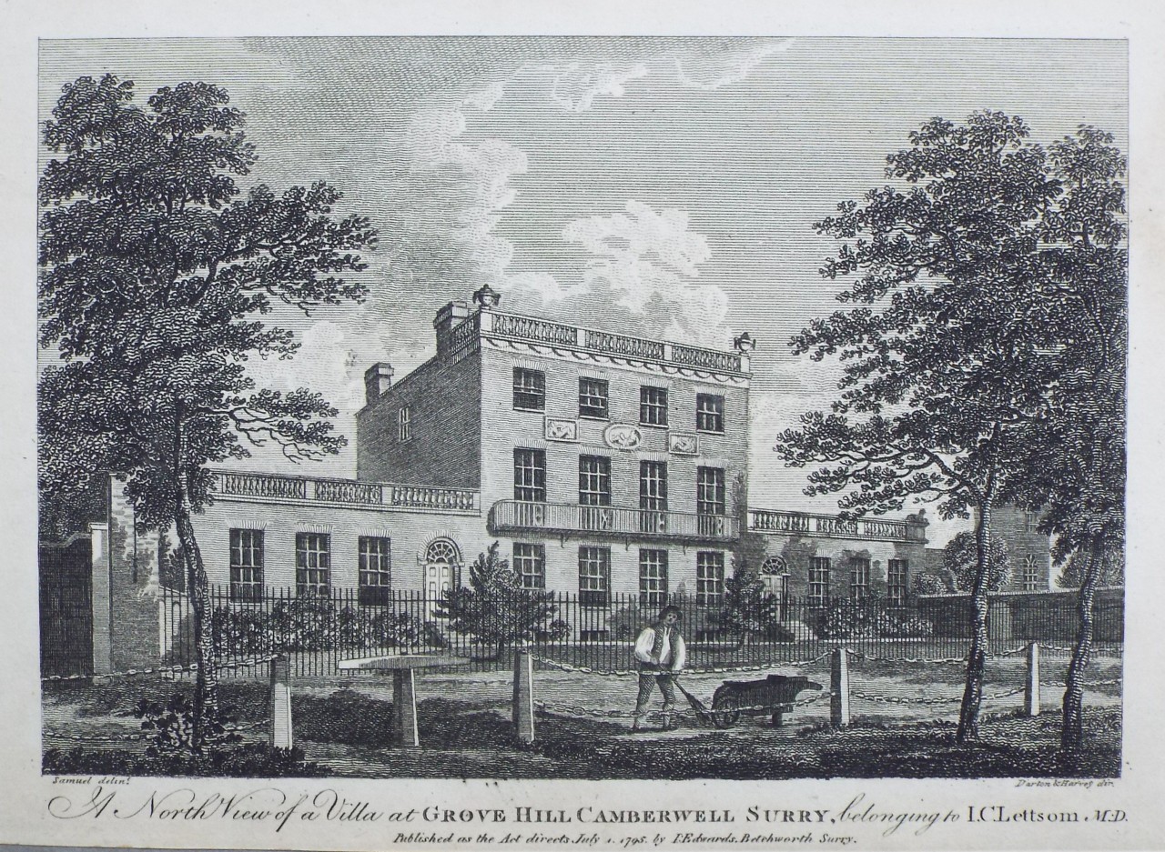 Print - A North View of a Villa at Grove Hill Camberwell Surry, belonging to I. C. Lettsom, M:D. - Darton