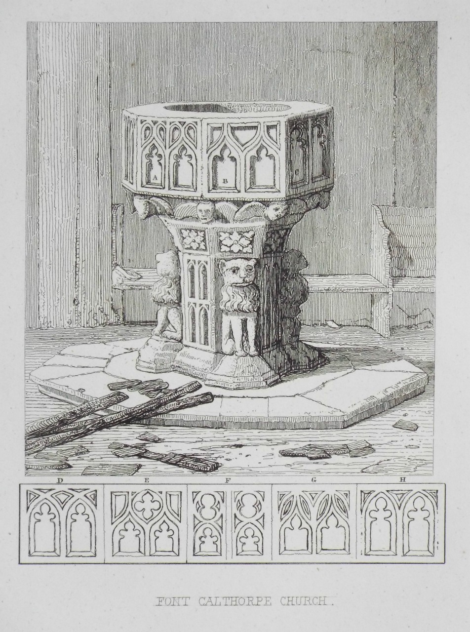 Etching - Font Calthorpe Church. - Cotman