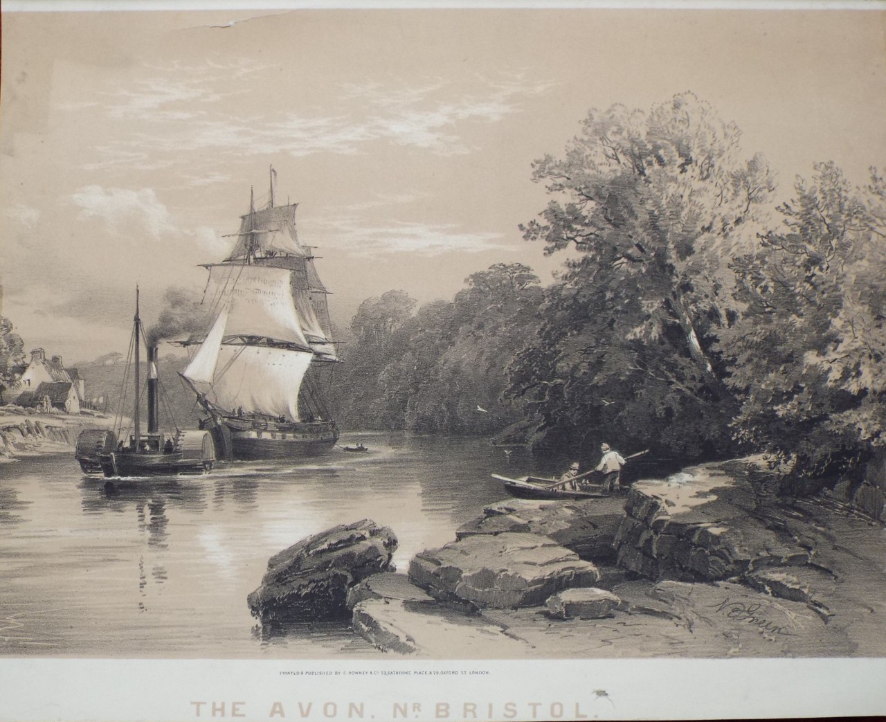 Lithograph - The Avon, Nr. Bristol. - Green