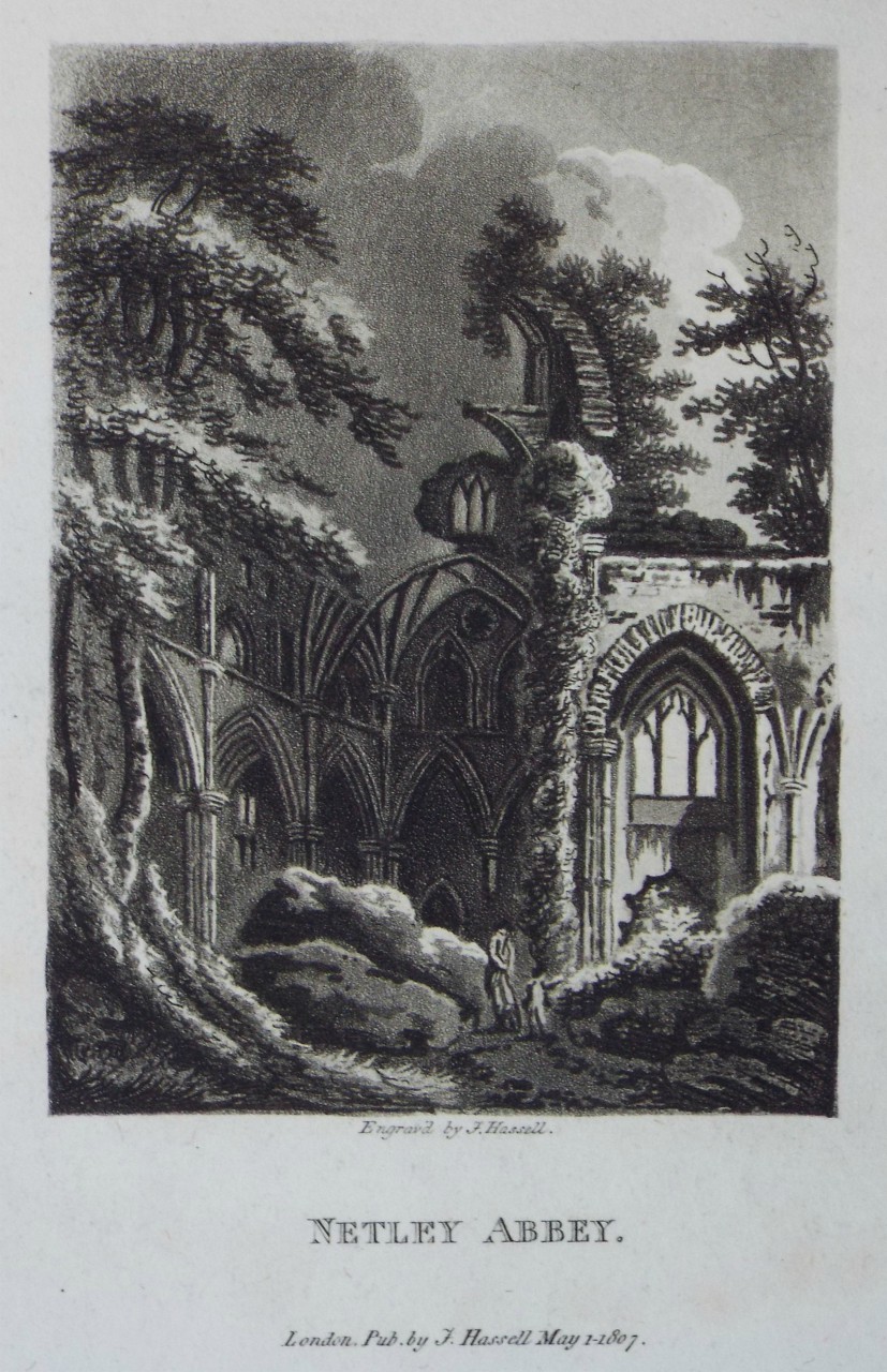 Aquatint - Netley Abbey. - Hassell