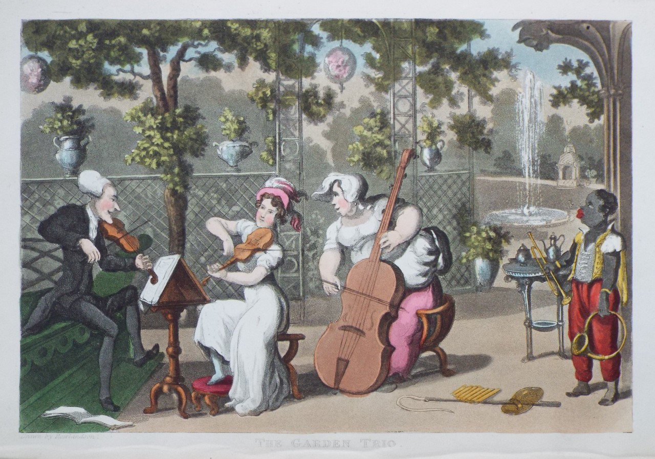 Aquatint - The Garden Trio. - Rowlandson