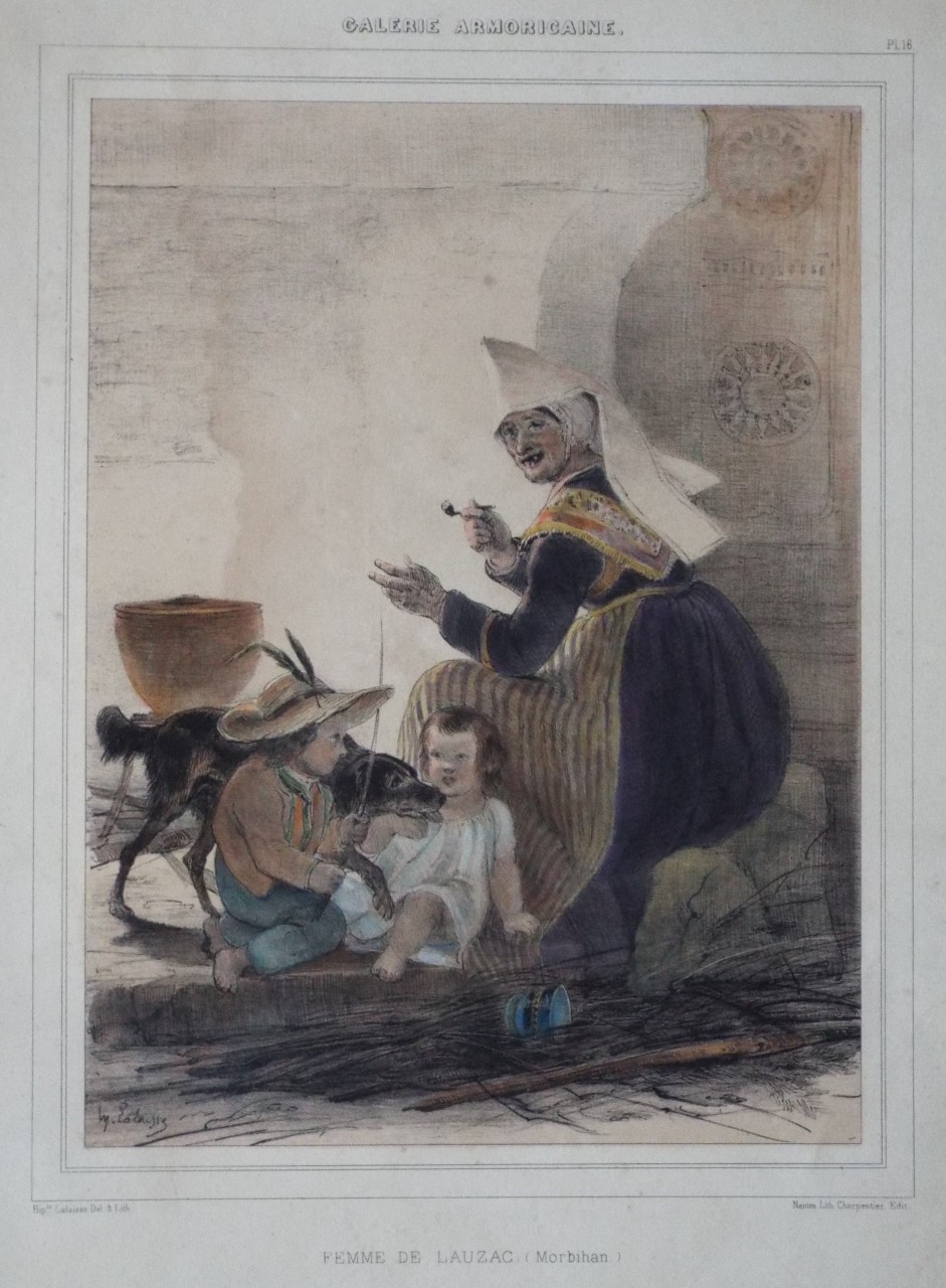 Lithograph - Galerie Armoricaine. Femme de Lauzac. (Morbihan) - Lalaise